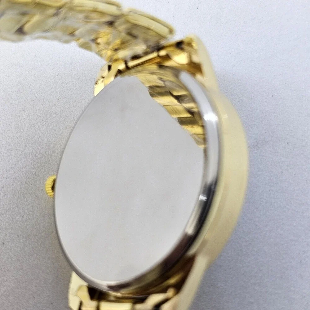 3PC Men's Watch Bracelet Necklace Set 41MM Black Dial Date Gold Bracelet Band 7